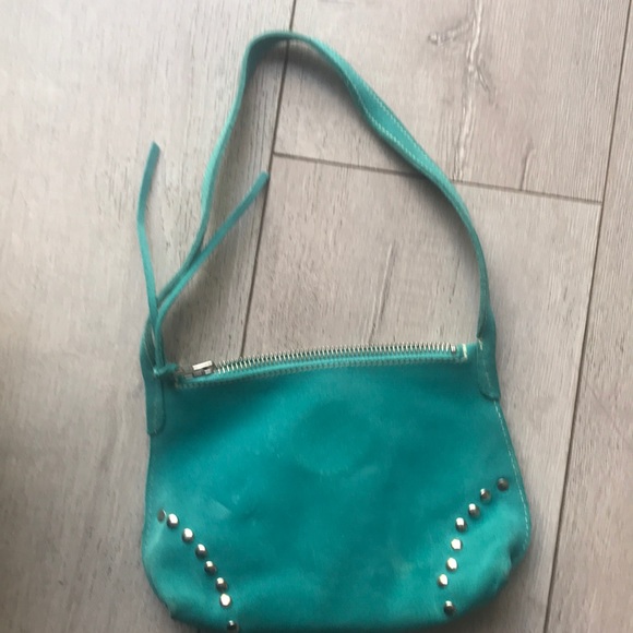 Roots torqouise suede mini purse studded 6” - Picture 4 of 5